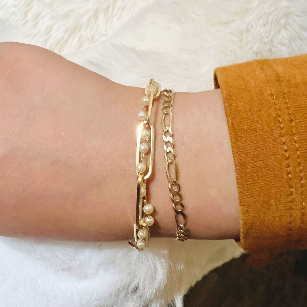 18K Gold filled 2 in 1 “Phoenix” Twist Chunky paper clip dainty pearl bracelet